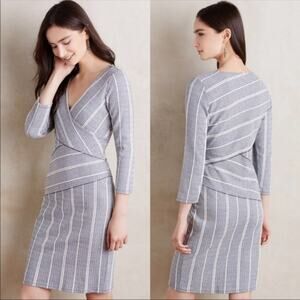 Anthropologie Maeve Striped V-neck Faux Wrap Dress
